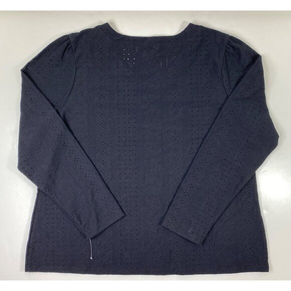 Liz Claiborne Womens Black V-Neck Long Sleeve Eyelet Knit Top Size XXL - Picture 2 of 4